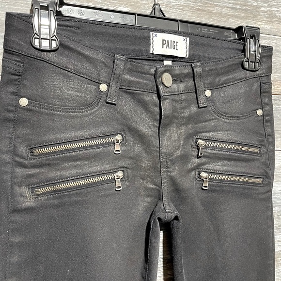 Paige Sexy Denim Edgemont Ultra Skinny Silk Coating in Black Jeans Pants Size 26 - Picture 4 of 16